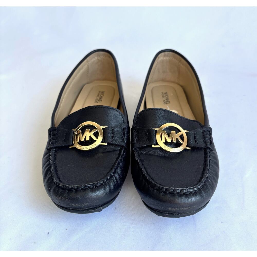 Michael Kors MK black leather slip-on flat loafer shoes, size 7M - Picture 3 of 8